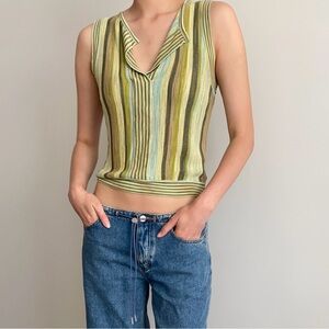 Vintage Missoni mercerized knit striped vest tank top green